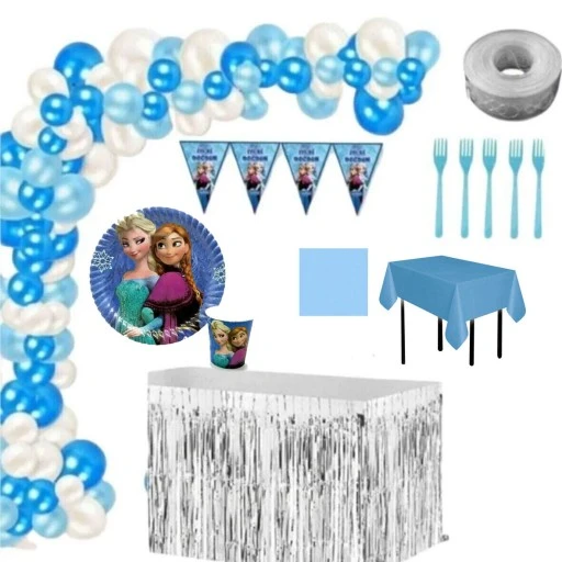 Frozen & Elsa 8 Kişilik Hazır Lüks Doğum Günü Parti Seti 30 Balonlu