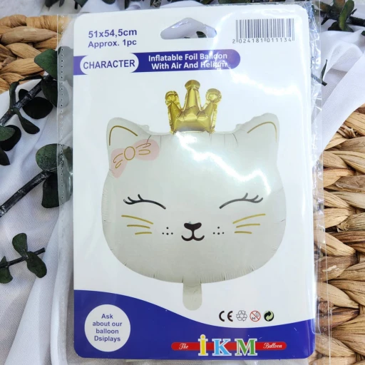 Taçlı Kedi Krem Folyo Balon