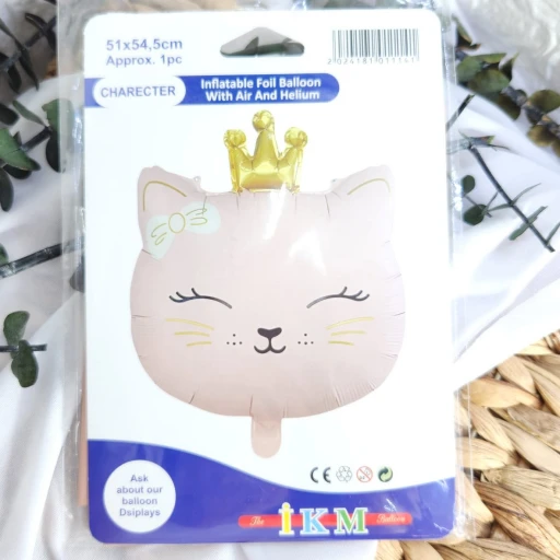 Taçlı Kedi Pembe Folyo Balon