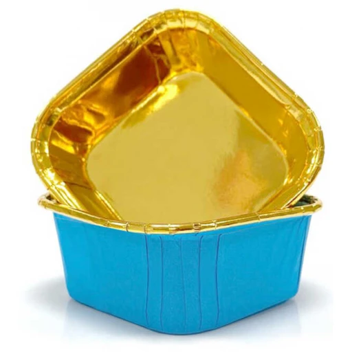 Kap Kek Kapsülü Karton Metalize Kare Mavi 25'li