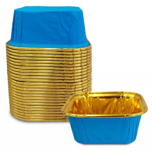 Kap Kek Kapsülü Karton Metalize Kare Mavi 25'li