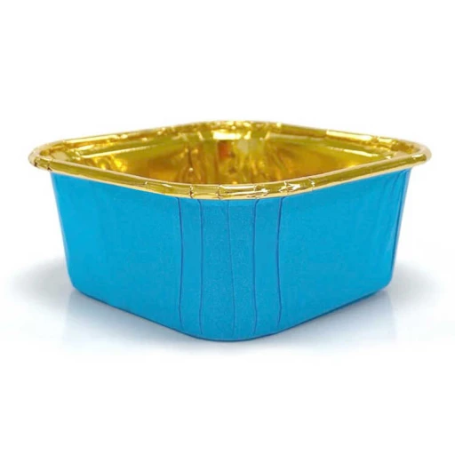 Kap Kek Kapsülü Karton Metalize Kare Mavi 25'li