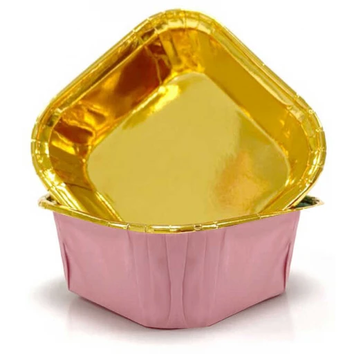 Kap Kek Kapsülü Karton Metalize Kare Pembe 25'li