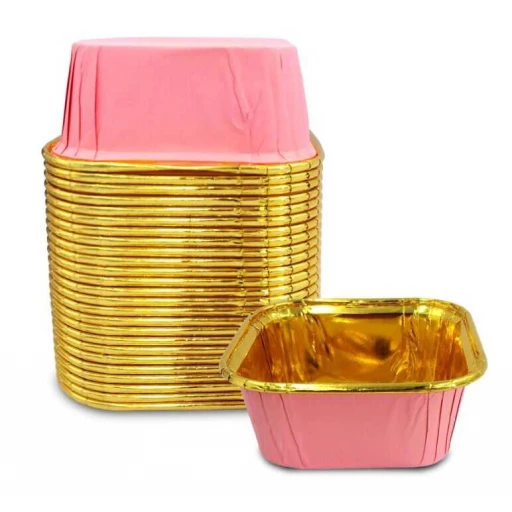 Kap Kek Kapsülü Karton Metalize Kare Pembe 25'li