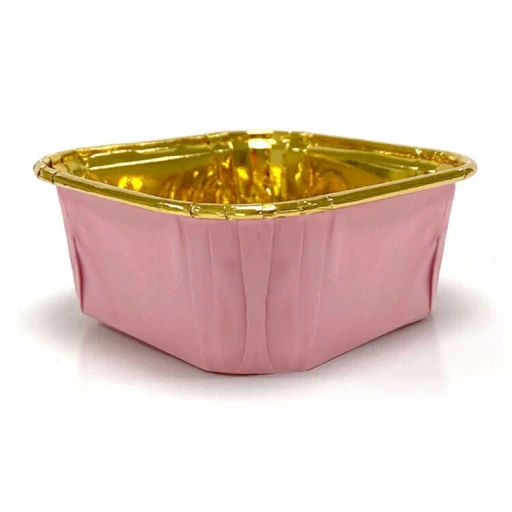 Kap Kek Kapsülü Karton Metalize Kare Pembe 25'li