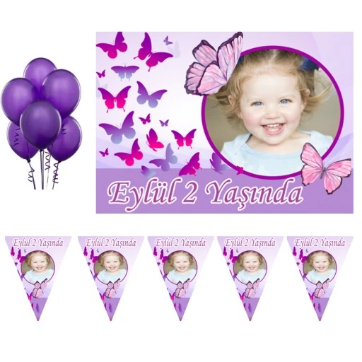 Kelebek Konsept Afişli Kişiye Özel Doğum Günü Süsleme Seti Hdts165