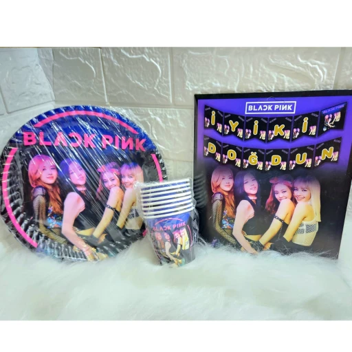 16 Kişilik Blackpink Tabak, Bardak Yazı Balon Seti, Blackpink Parti Doğum Günü Parti Süsleri