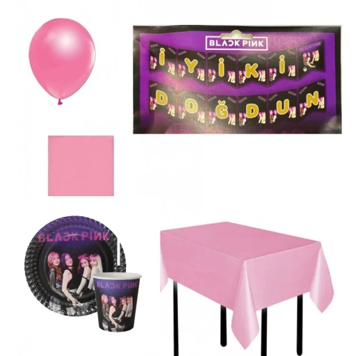 16 Kişilik Blackpink Tabak, Bardak Yazı Balon Seti, Blackpink Parti Doğum Günü Parti Süsleri