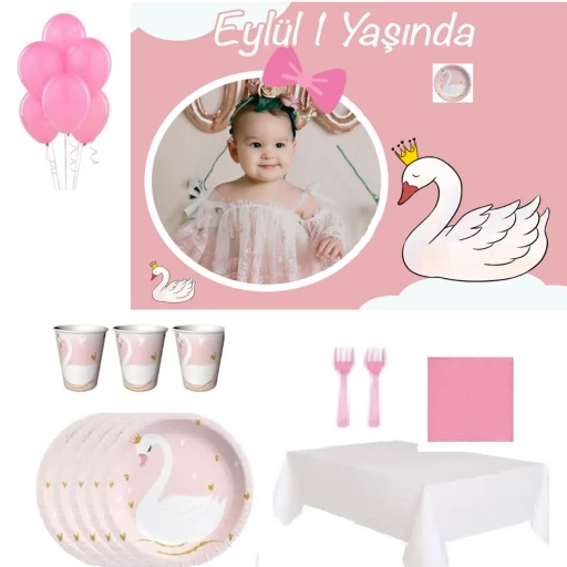 Afiş Hediyeli Kuğu Doğum Günü Konsepti, Parti Seti 8 Kişilik