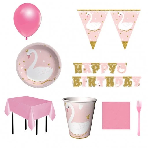 Kuğu Temalı Full Doğum Günü Seti 16 Kişilik