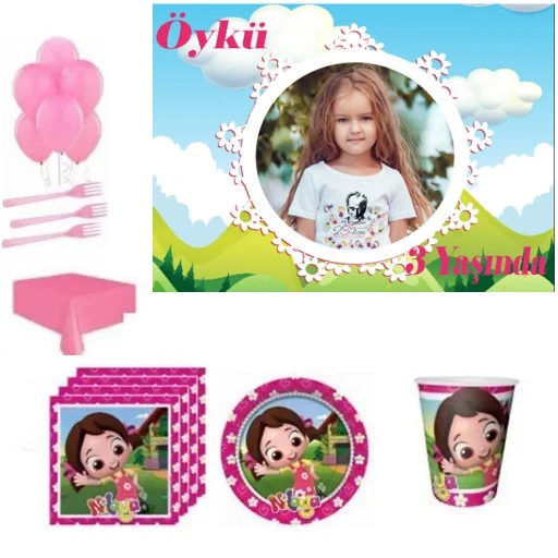 Afiş Hediyeli Niloya Kız Doğum Günü Süsleri, Parti Seti 8 Kişilik