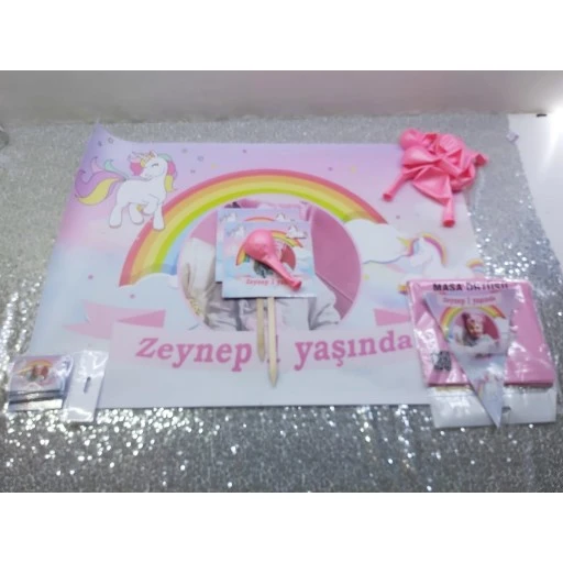 Unicorn Doğum Günü Parti Seti Magnet, Pvc Kaplı Afiş Hdts120