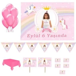 Unicorn Doğum Günü Parti Seti Magnet, Pvc Kaplı Afiş