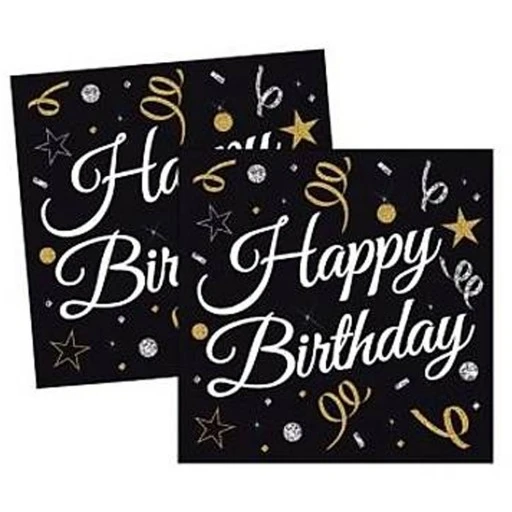 Happy Birthday Siyah Kağıt Peçete 33x33cm 20'li