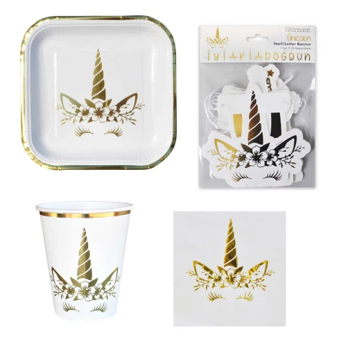 Unıcorn Lüks Varaklı Doğum Günü Süsleri 6 Kişilik