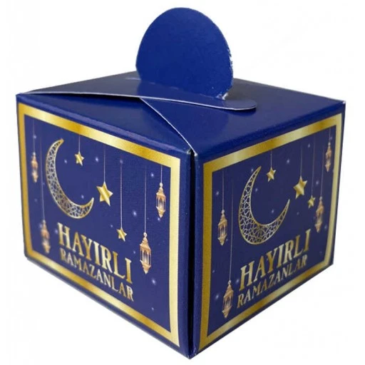 25 Adet Hayırlı Ramzanlar Lokumluk 4.5x5.5 cm Hayırlı Ramazanlar Baskılı Lacivert Konsept Dini