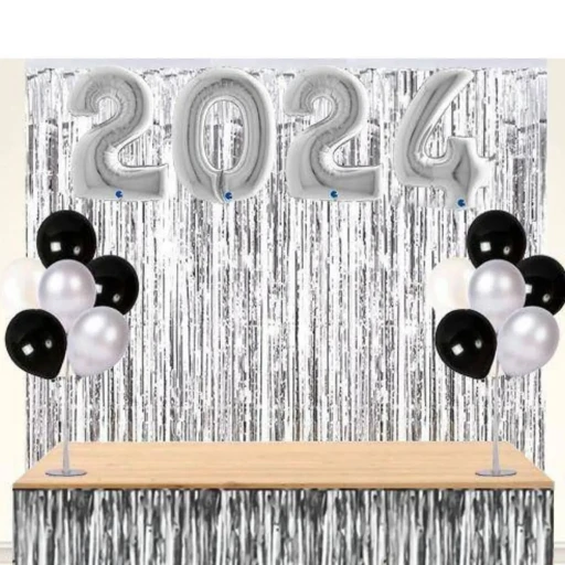 Mezuniyet Arka Fon Süsleme Seti Gümüş Mezuniyet Yılı Folyo