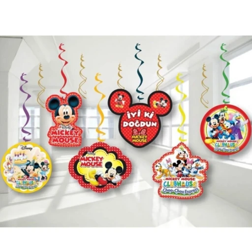 Mickey Mouse Tavan Sarkıt Süs 6'lı Çift Taraflı