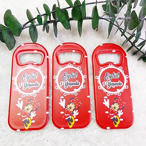 Minnie Mouse Temalı Uzun Açacak Magnet 4,5x10,5 cm Uv Doğum Günü Hediyeliği Açacak Magnet