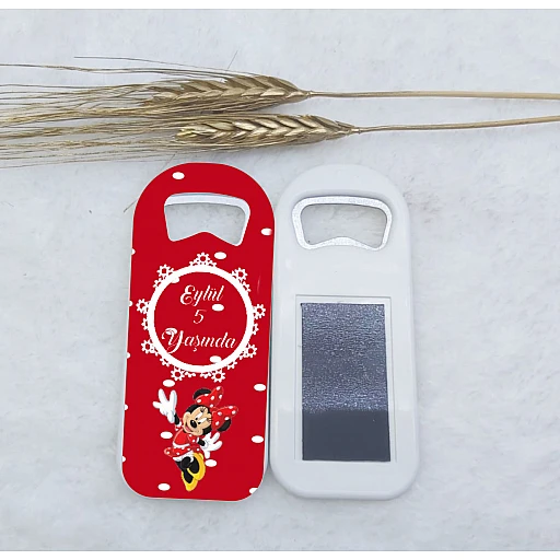 Minnie Mouse Temalı Uzun Açacak Magnet 4,5x10,5 cm Uv Doğum Günü Hediyeliği Açacak Magnet