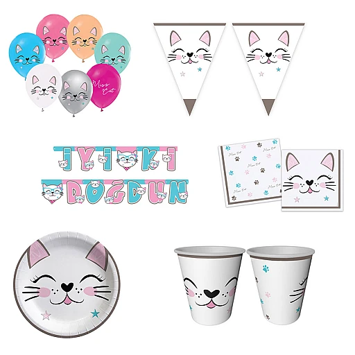 8 Kişilik Miss Cat Kız Doğum Günü Süsleri