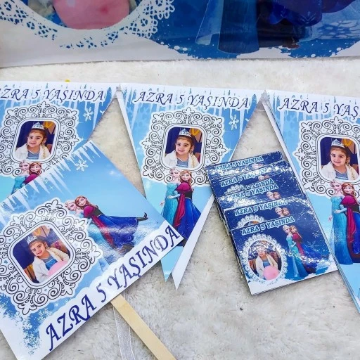 16 Kişilik Frozen Elsa Karlar Ülkesi Doğum Günü Setleri, Parti Malzemeleri Fotoğraflı Afiş