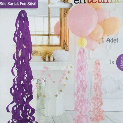 Pelur Kağıttan Süs Sarkık Fon Süsü Kırmızı Balon Süsü 1 Metre