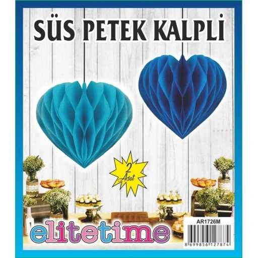 Süs Ponpon Kalpli Mavi 2'li