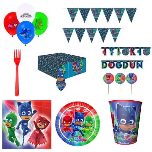 Pijamaske Pijamaskeliler Doğum Günü Parti Seti 16 Kişilik Full Set