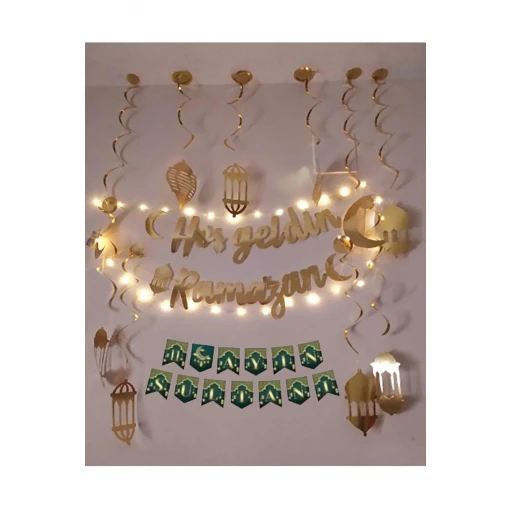 10'lu Tavan Süs Ve Hoşgeldin Ramazan Bannner Ve Led Işık Ramazan Süsü Ev Süsleme