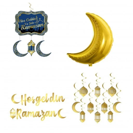 4 Paketli Ramazan Süsleri 10'lu Tavan Süs Ve Balonlu Ramazan Ayı Süsleme Seti