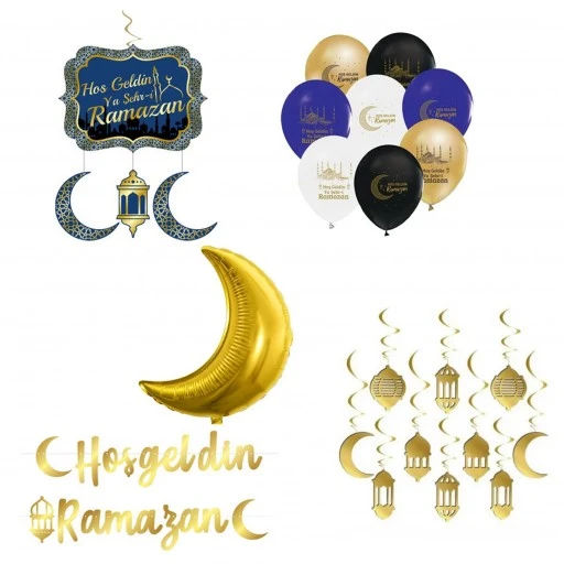5 Set Ramazan Süsleri 10'lu Tavan Süs Ve Balonlu Ramazan Ayı Süsleme Seti
