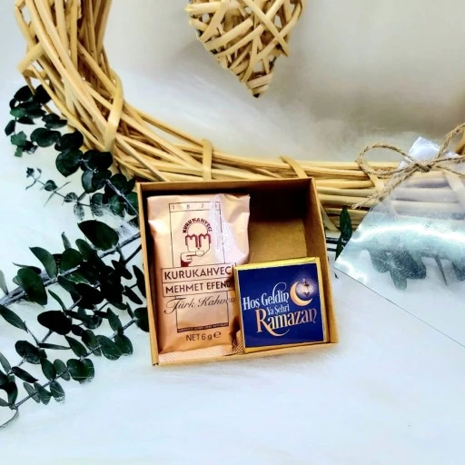 Çikolata Kahve Hoşgeldin Ramazan Kraft Kutuda Hediyesi Set Ramazan Süsleri