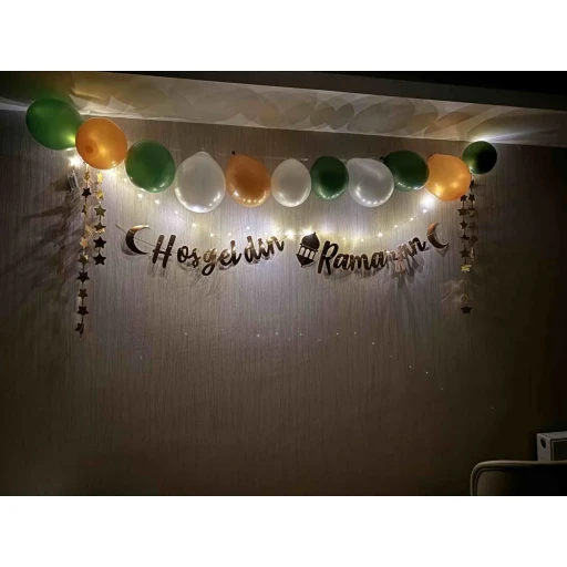 Hoşgeldin Ramazan Gold Yazı Ledli Zincir Balon Seti 11 Ayın Sultanı Ramazan Bayramı Oda Süsleme Seti