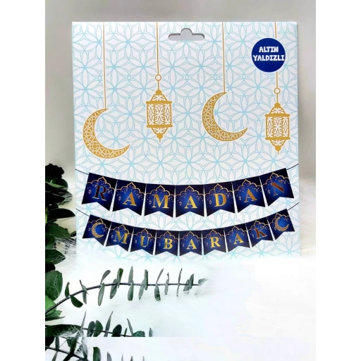 Hoşgeldin Ramazan Ramazan Süsleri Seti Mavi Tonlarında Altın Yaldızlı Lüks