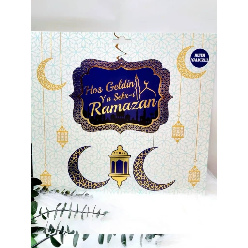 Hoşgeldin Ramazan Ramazan Süsleri Seti Mavi Tonlarında Altın Yaldızlı Lüks