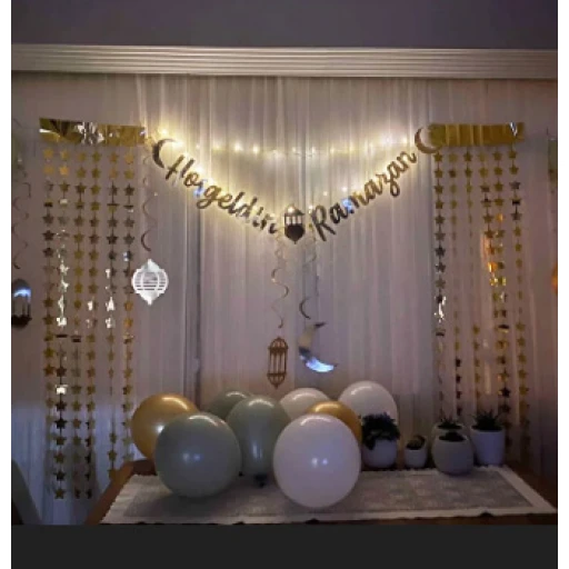 Hoşgeldin Ramazan Süsleme Seti Led Işılı Perdeli Set 13 Balonlu Lüks Set