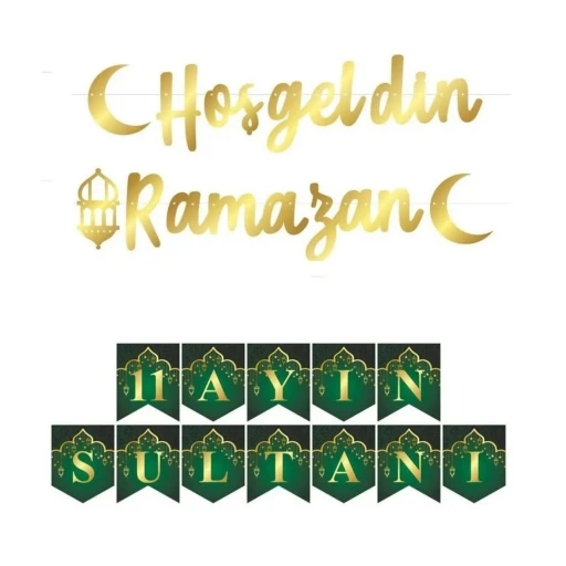 Ramazan Süsleri Set Ramazan Ayı Süslemesi Hoşgeldin Ramazan Gold Parlak Metalik Flama Ve 11 Ayın Sultanı Flama Seti