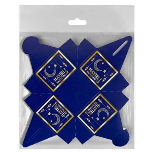 25 Adet Hayırlı Ramzanlar Lokumluk 4.5x5.5 cm Hayırlı Ramazanlar Baskılı Lacivert Konsept Dini