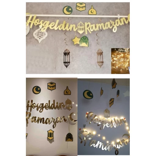 Ramazan Süsleri 6'lı Tavan Sarkıt Süs, Hoşgeldin Ramazan Altın Yazı Ve Led