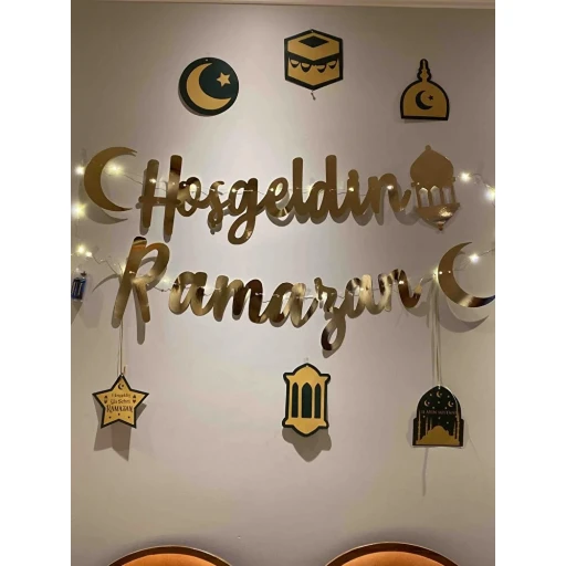 Ramazan Süsleri 6'lı Tavan Sarkıt Süs, Hoşgeldin Ramazan Altın Yazı Ve Led