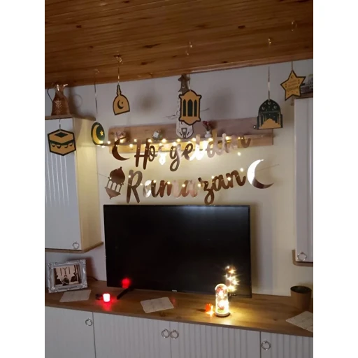 Ramazan Süsleri 6'lı Tavan Sarkıt Süs, Hoşgeldin Ramazan Altın Yazı Ve Led
