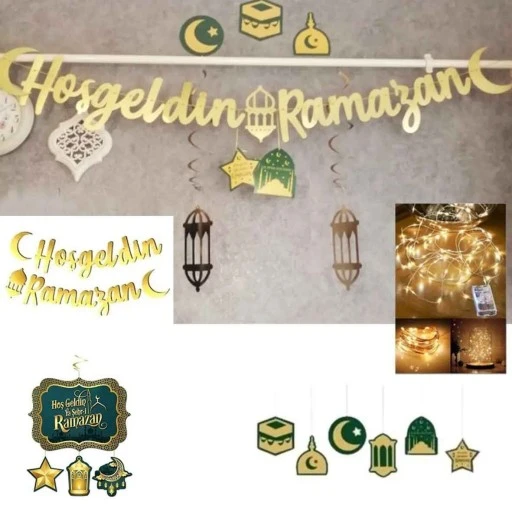 Ramazan Süsleri 6'lı Tavan Sarkıt Süs, Hoşgeldin Ramazan 3 Lü Set, Led Ve Balon 11 Ayın