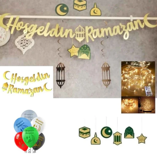 Ramazan Süsleri 6'lı Tavan Sarkıt Süs, Hoşgeldin Ramazan, Led Ve Balon