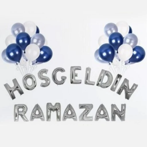 Ramazan Süsleri Hoşgeldin Ramazan Gümüş Folyo Balon Ve 30 Adet Metalik Balon