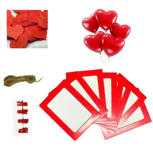 365 Adet Aşk Sözü 8 Li Çerçeve Mandallı Ve 10 Balon Sevgililer Günü Hediyelik Set