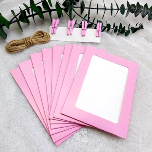 8'li Ipli Ve Mandallı Pembe Fotoğraf Çerçeve Pembe 