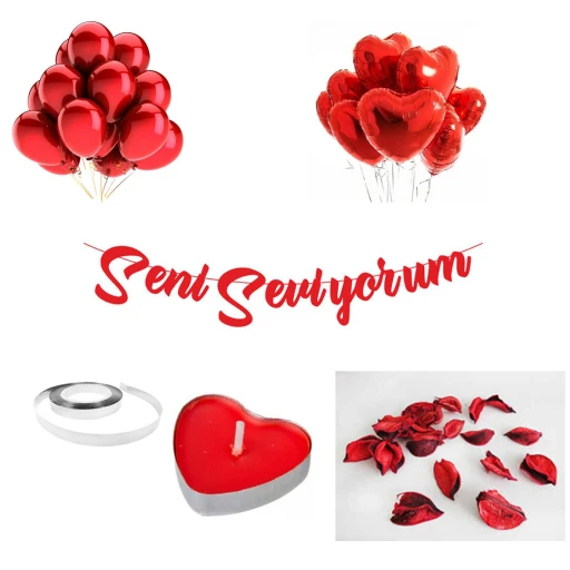 14 Şubat Sevgililer Günü 10 Mum Ve Kuru Gül Yaprakları Seni Seviyorum Süsleme Seti Evlilik Teklifi
