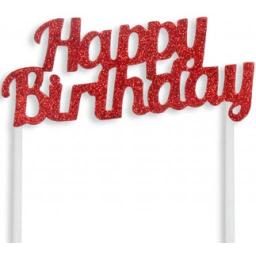 Pasta Süsü Evadan Simli Happy Bırthday Kırmızı P1