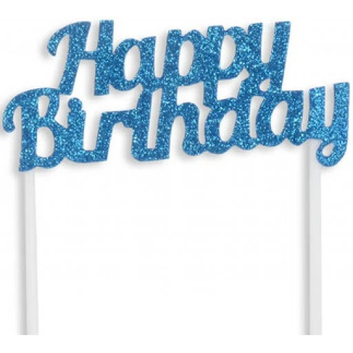 Pasta Süsü Evadan Simli Happy Bırthday Mavi P1